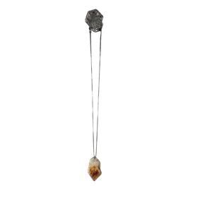 Raw Citrine Pendant Necklace Sterling Silver 9" Chain 3/4" Crystal